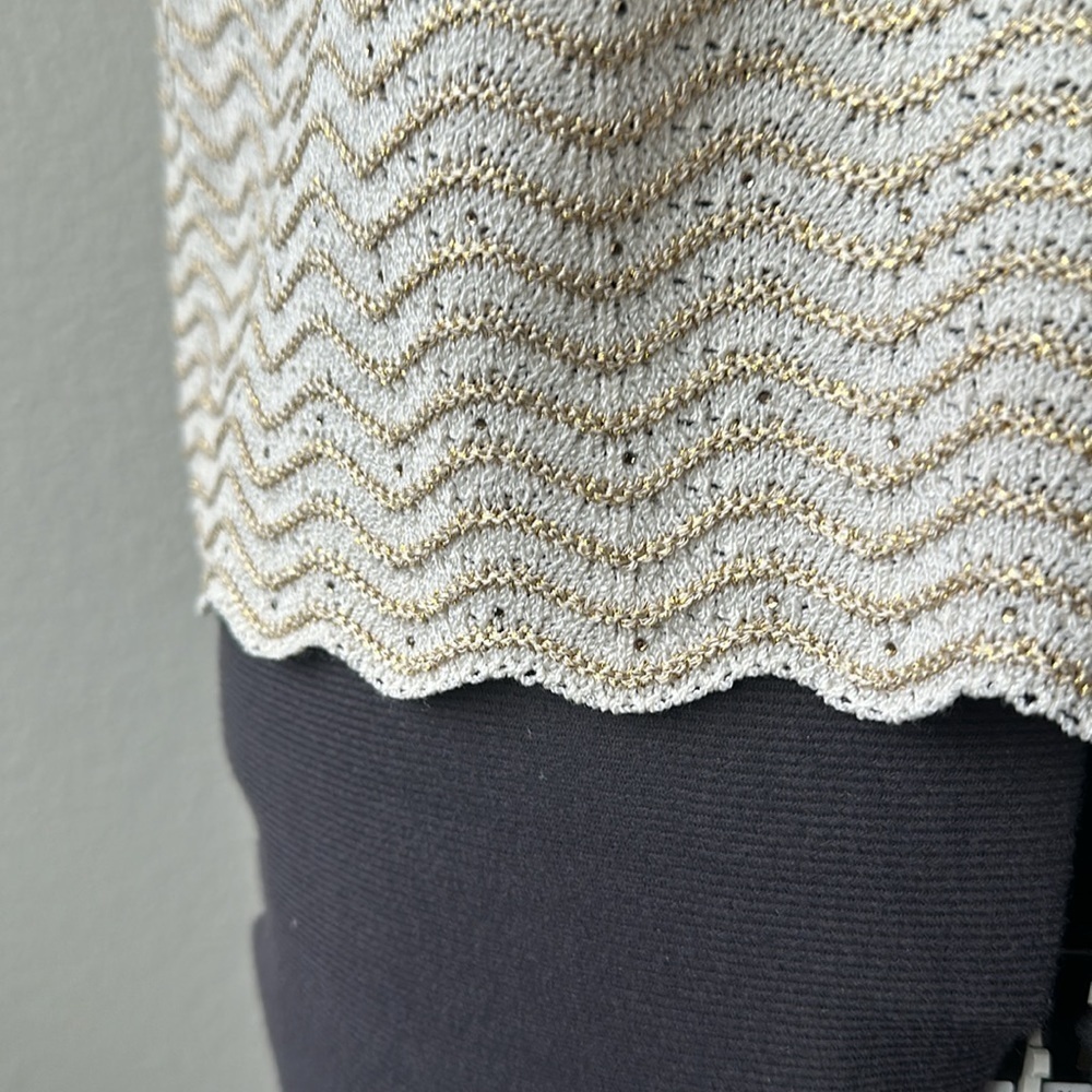 St. John top luxury gold and cream mock turtle neck zipper shoulder dressy Large - Picture 4 of 10
